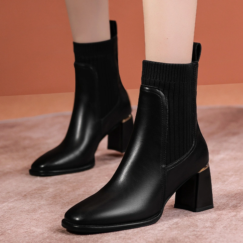 High Quality Thick High Heels Women′s Shoes Buckle Platform Ankle Women Boots