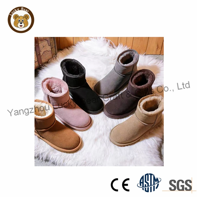 New Fashionable Winter Warm Comfy Cute Bow Ladies Ankle Real Sheepskin Fur Snow Boots