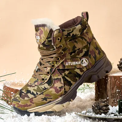 Bn037 Chaussures pour hommes d'hiver Plus de chaussures en coton chaud de velours Hommes Bottes de neige en laine de camouflage anti-dérapant Chaussure chaude