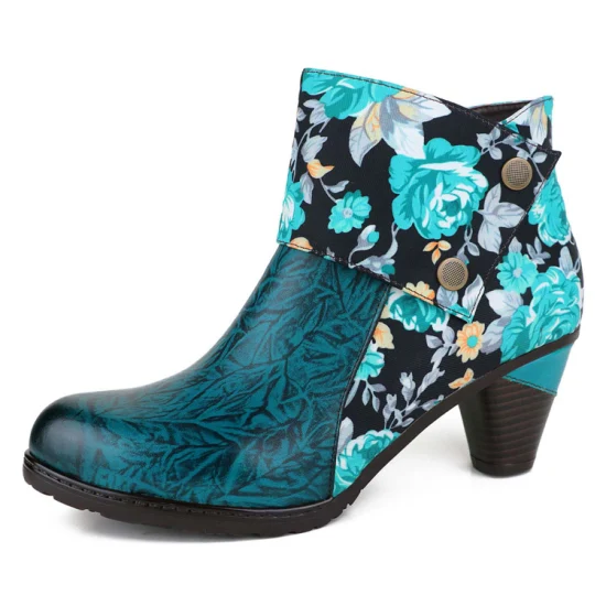 Nouvelle mode cuir-épissage motif floral chaussures femmes bottes de fête décontractées