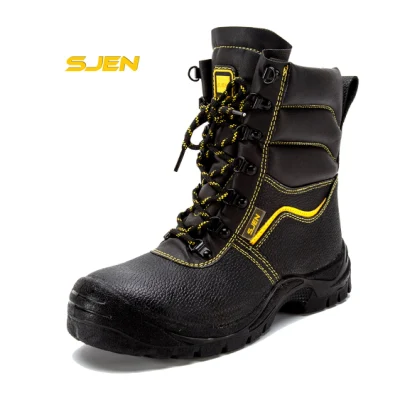 Chaussures de sécurité à injection PU en cuir gaufré à la cheville haute Bottes de sécurité anti-écrasement et anti-crevaison