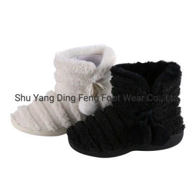 Laine de coton confortable à rayures avec bottes à fond épais en boule de laine Chaussures antidérapantes