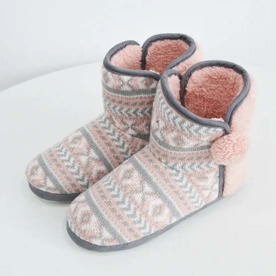 Mode classique dames hiver chaud corail polaire et tissu à tricoter bottes de neige femmes OEM personnalisé plat en peluche poilu chaussons bottines