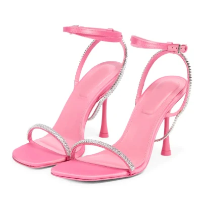 Shining Shoes Pink Satin Diamond Straps Sandales de soirée pour femmes